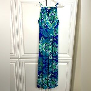 EUC Jon & Anna NY Size Medium Blue Green Paisley Print Maxi Dress Sun Cruise